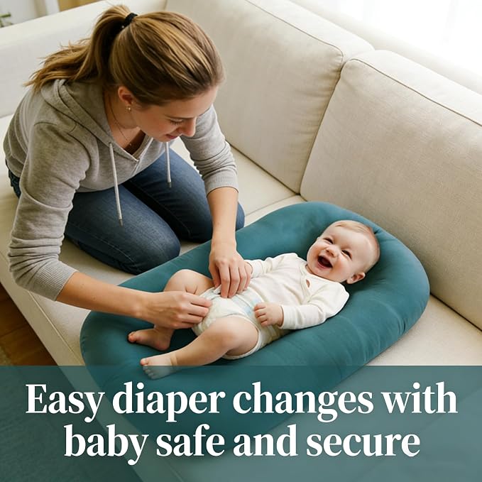 Baby Lounger 0-24 Months 100% Cotton-Snuggle Cozy Me Lounger,Soft & Breathable Baby Lounger for Newborn Play Mat,Infant Babies Essentials Gifts,Green(Lounger Cover Included)