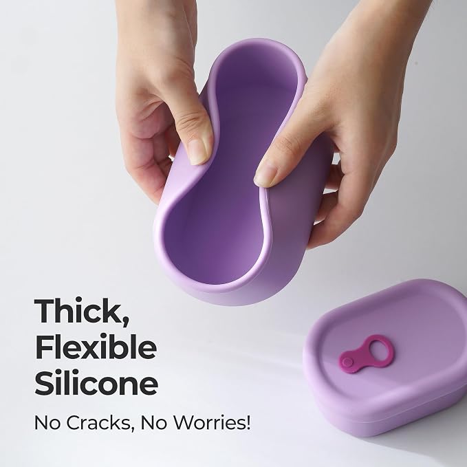 Korean Silicone Food Container, Steam Vent, Violet, 7 fl oz | Microwave & Freezer Safe, Leakproof, Airtight, Dishwasher Safe, BPA Free