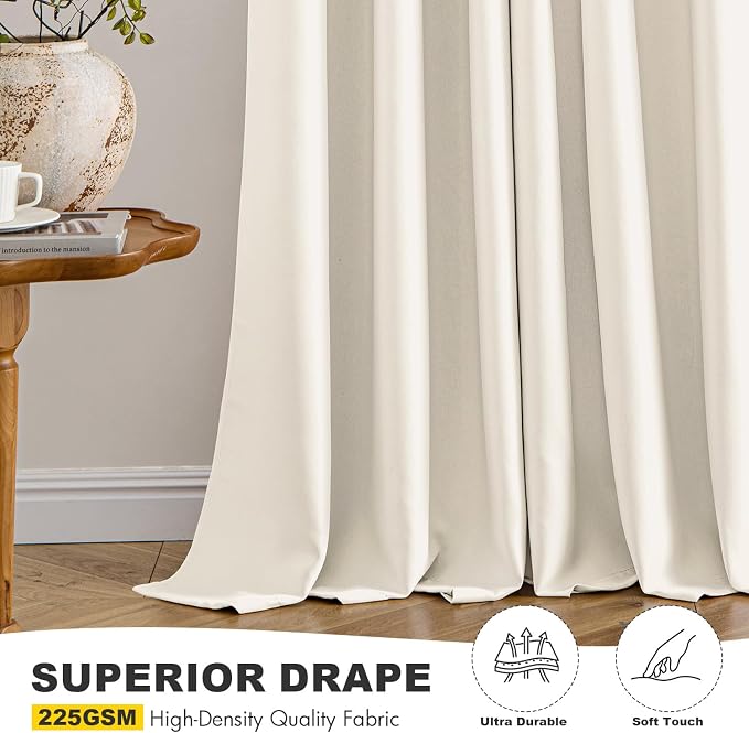 MIULEE Blackout Curtains for Bedroom 2 Panels 40 x 72 Inch Long Beige White | Thermal Insulated, Living Room Darkening Grommet Drapes, Noise Reducing, Light Blocking Window Treatments