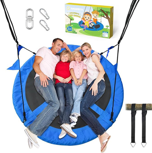 PACEARTH 60” Tree Swing for Kids & Adults Outdoor Saucer Swing 60-Inch Diameter 900D Oxford Fabric Splash and UV Resistant Heavy Duty 900LBS Weight Capacity with Tree Straps and 360° Swivel, Blue
