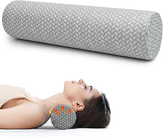 Cervical Neck Roll Pillow, Foam Round Bolster Pillow, Cylinder Pillows with Removable Washable Cover for Sleeping, Bed, Legs, Back, Yoga, Travel, Home, Office (Gray Style 1, 4.7inch H X 17inche L)