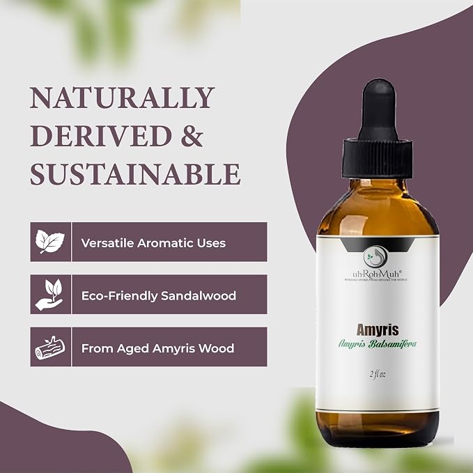 Amyris Essential Oil – 100% Natural Steam-Distilled Amyris Balsamifera Oil from Haiti – Warm Woody Balsamic Aroma for Diffusers, Candles, Perfumes, Massage Blends, Skincare & Aromatherapy – 2 Fl oz