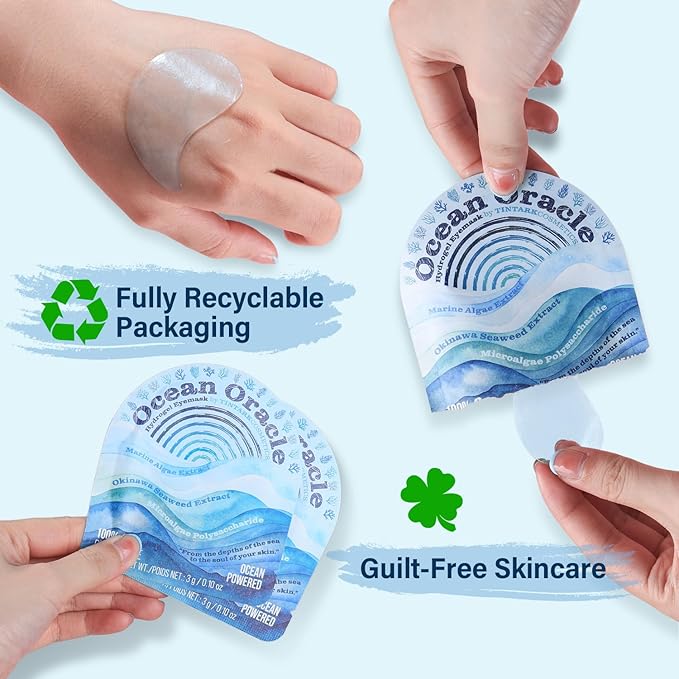 Tintark Ocean Oracle Hydrating Hydrogel Eye Patches 28 Pairs, 15-Min Soothing Eye Masks with Marine Algae & Seaweed Blend, Rejuvenating Eye Pads for Tired Eyes, Spa Relaxation Gifts for Women & Men