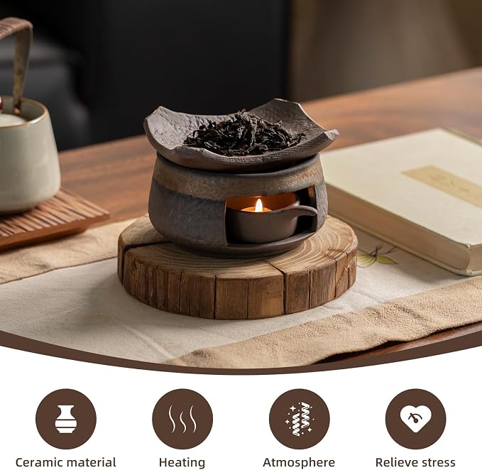 Cedar Aromatherapy Burner & Ceramic Oil Warmer for Home & Office (Heat-Resistant Tile Baking Tray + Stone-Patterned Oven + Accessories)