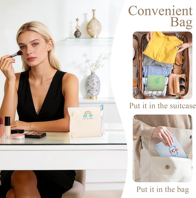 Canvas Period Pouch Soft First Period Kit Bag Small Discreet Menstrual Cup Pad Pouch Cute Sanitary Napkin Storage Bag Tampon Holder Multi-purpose Feminine Bag Blue