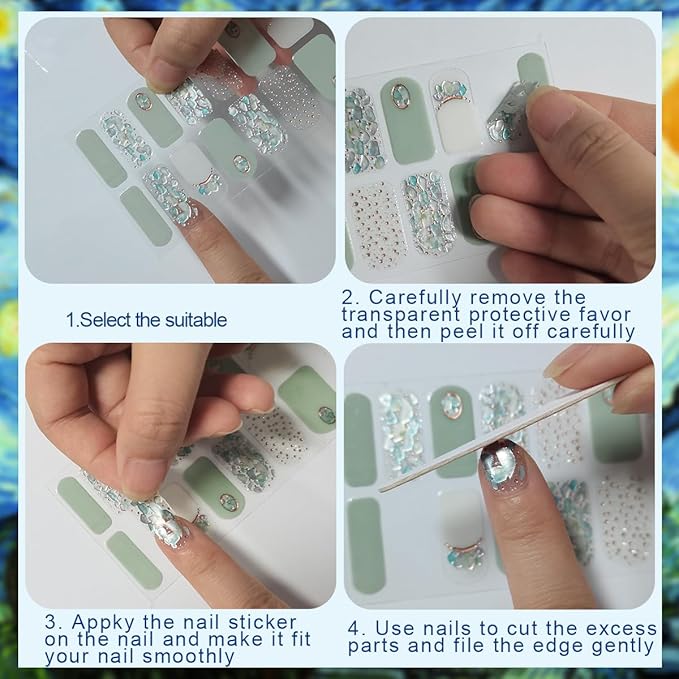 Nail Stickers 20 Pieces Full Wraps Nail Polish Strips, Self-Adhesive Gel Nail Art Decals for Women Girls (B4-14)