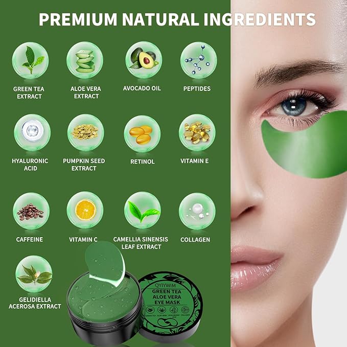 Qyiywim Under Eye Patches 70PCS, Green Tea Eye Patches for Puffy Eyes Treatment, Under Eye Masks for Dark Circles and Puffiness, Non-Irritating Eye Mask Skincare, Eye Gel Pads, Eyes Bags Treatment