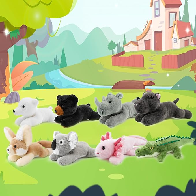 Stuffed Animal for Kids,8 inch Realistic Animal Plush Toy Lying Down Posture Animals,Plush for Boys Girls Adult Birthday Hug Teaching(S-Black Bear)