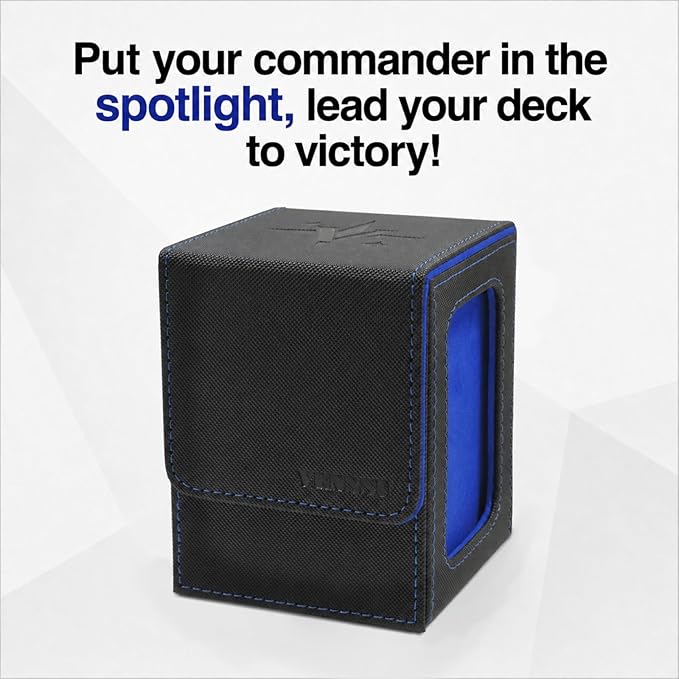 Venssu MTG Deck Box for Commander Display,Card Deck Box Fits 100 Double Sleeved Cards,TCG with 2 Dividers and 1 Toploader (BLACK/BLUE)