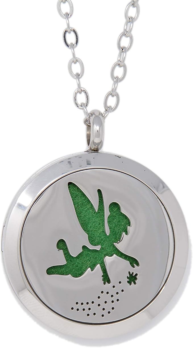 Aromatherapy Essential Oil Diffuser Stainless Steel 30MM Silver Magnetic Locket Pendant 2 Sizes Chain Necklace, Refill Pads & Diffuser Bracelet in a Velvet Bag (MagicFairyDust)