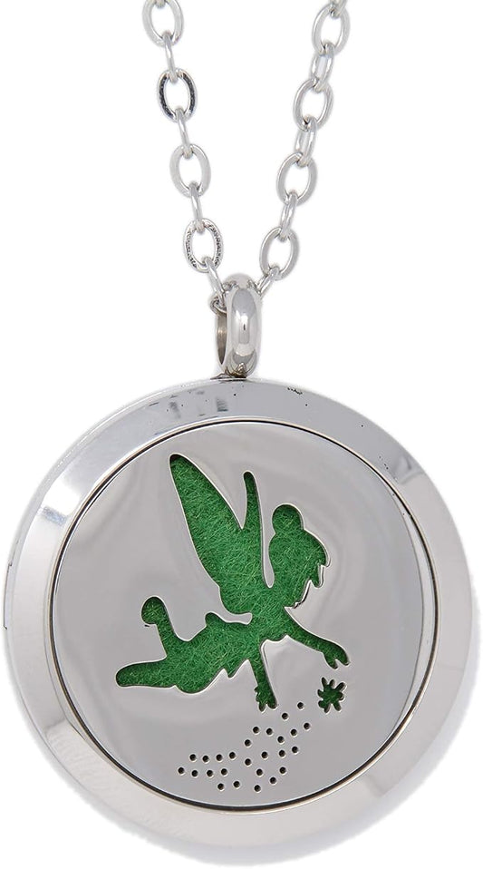 Aromatherapy Essential Oil Diffuser Stainless Steel 30MM Silver Magnetic Locket Pendant 2 Sizes Chain Necklace, Refill Pads & Diffuser Bracelet in a Velvet Bag (MagicFairyDust)