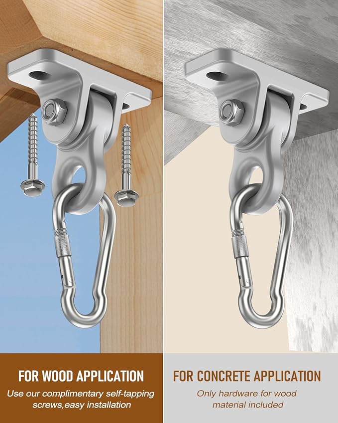 HUPBIPY Heavy Duty Porch Swing Hangers Kit, with Screws Bolts for Wooden Sets Playground Porch Patio Yoga Seat Indoor Outdoor Hanging Snap Hooks (2 Pack Silver)