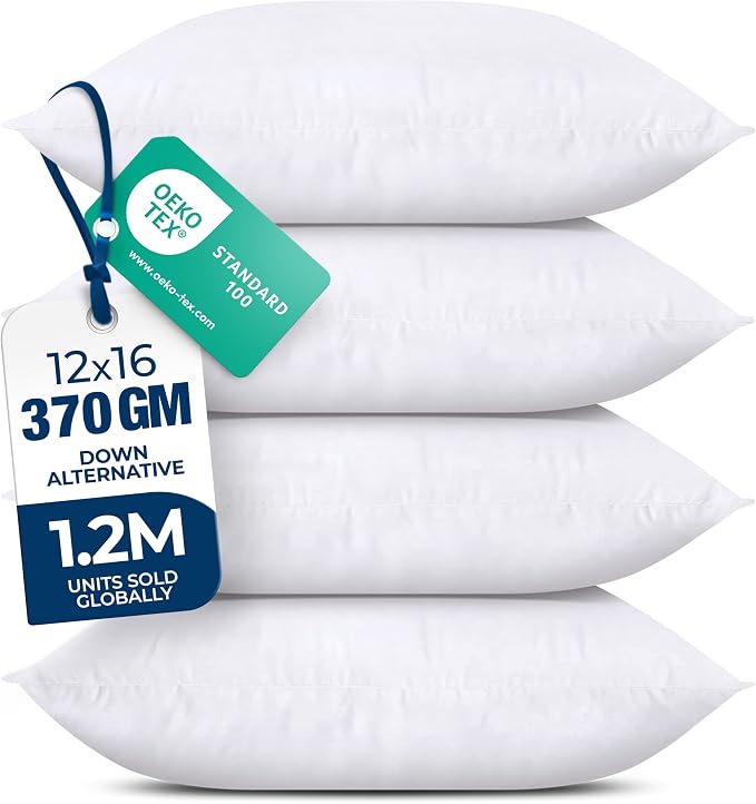 Utopia Bedding Throw Pillows, Decorative 12x16 Pillow Inserts, Set of 4 | Down alternative pillow insert with plush fluffy fill for beds sofas couches and chairs. Suitable for indoor outdoor use.