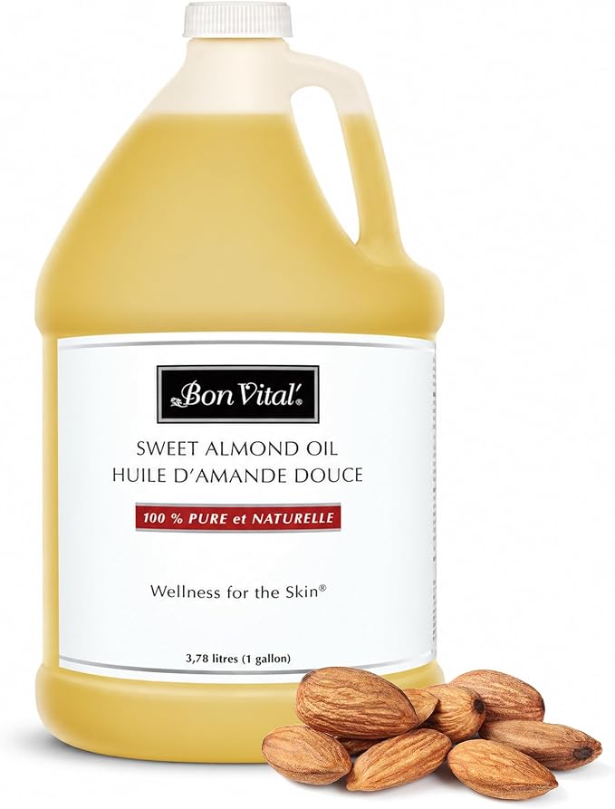 Bon Vital' Sweet Almond Oil Skin & Hair Moisturizer & Gentle Massage Oil, Carrier Oil for Diffusers, Improve Hair Texture and Hydrate Skin, 100% Pure Massage Therapy Oil, 1 Gallon