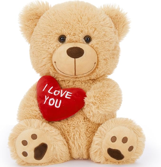 MaoGoLan Small Teddy Bear with Red Heart, 12" I Love You Valentines Teddy Bear Stuffed Animal,Velvet Red Heart Bear Gift for Kids,Girlfriend,Wife