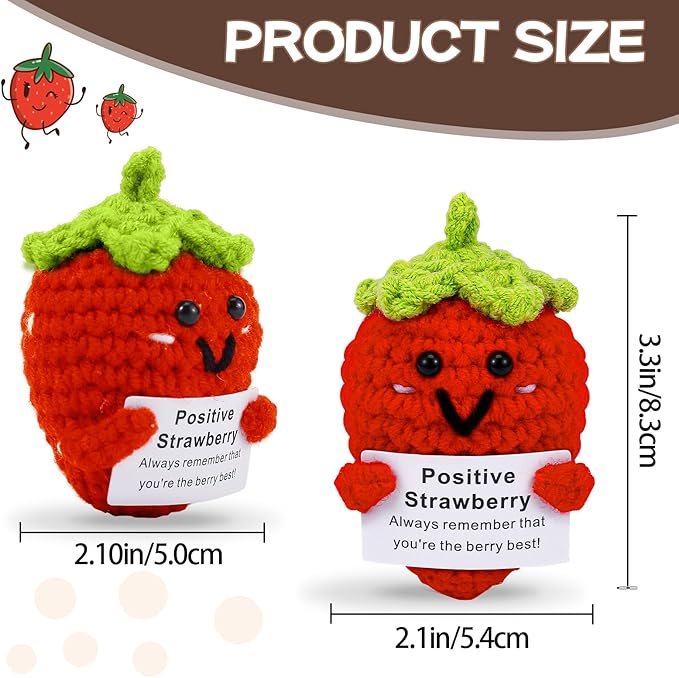 Hoedia Handmade Emotional Pickle Gift, Cucumber Crochet Doll Inspirational Gifts with Cards, Cute Knitted Funny Support Pickle Potato Friend Birthday (Emotional Strawberry)