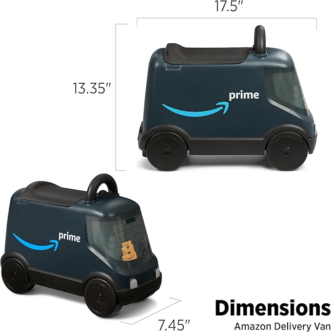 Radio Flyer Amazon Delivery Van, For Ages 2+, Ride and Deliver Truck for Kids, Under Seat Storage, Stationary Handle, Ergonomic Seat, Includes 3 Mini Amazon Boxes & 3 Wooden Toys, Toddler Ride On Toys