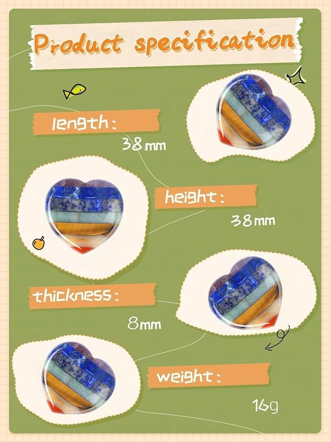 Worry Stone Heart Heart Shaped Crystal Crystals and Healing for Anxiety 7 Chakra Stones Mental Health Depression Stress Meditation Accessories Anxiety Relief Items Valentine Gifts for Women