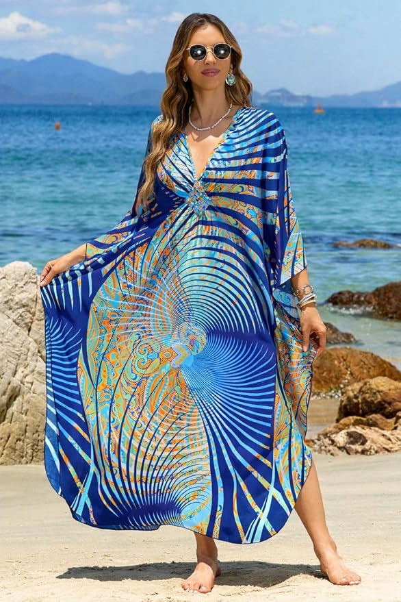 Mumu Dresses for Women Plus Size, Bohemian Kaftan Beach Cover Up Long Maxi Nightgown Soft Loungewear