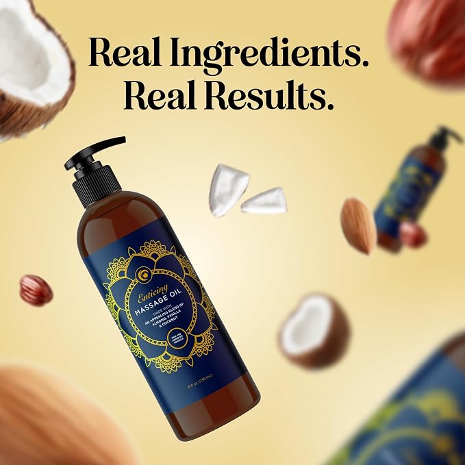Luxurious Vanilla Massage Oil for Couples - Easy Glide Non Greasy Sweet Vanilla Sensual Massage Oils for Date Night with Silky Smooth Sweet Almond Oil Coconut and Jojoba - Vegan Non GMO & Gluten Free