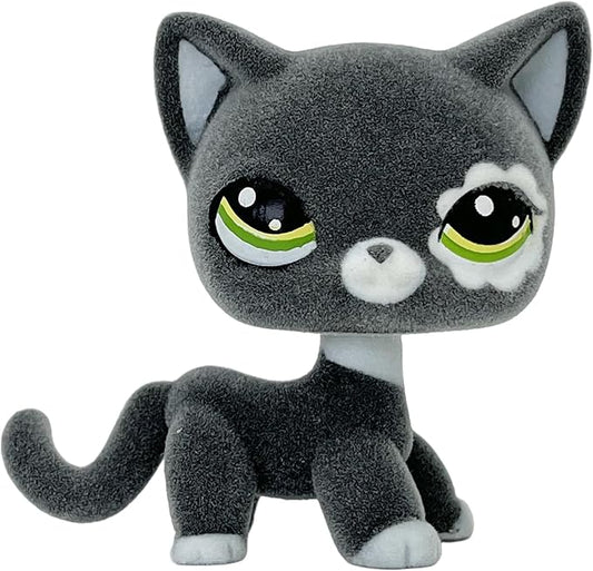 Custom Flocked Pet Shop Toy Fuzzy Animal Figure Short Hair Cat Kitty Kitten Deer OOAK (Black #2249)