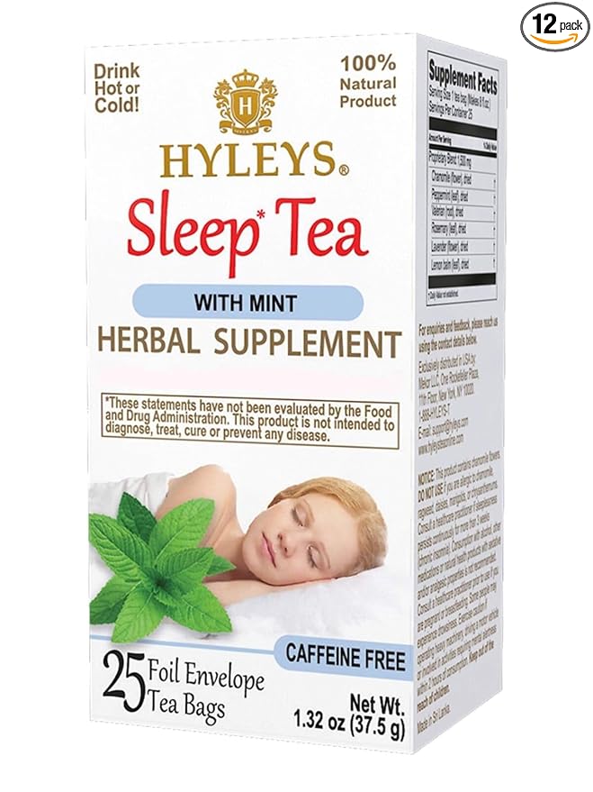 Hyleys Caffeine-Free Herbal Tea - Mint, Rosemary, Valerian Root, Lavender - 25 Tea Bags (12 Pack - 300 Tea Bags Total) - Calm Sleep Tea for a Relaxing Nightly Cup
