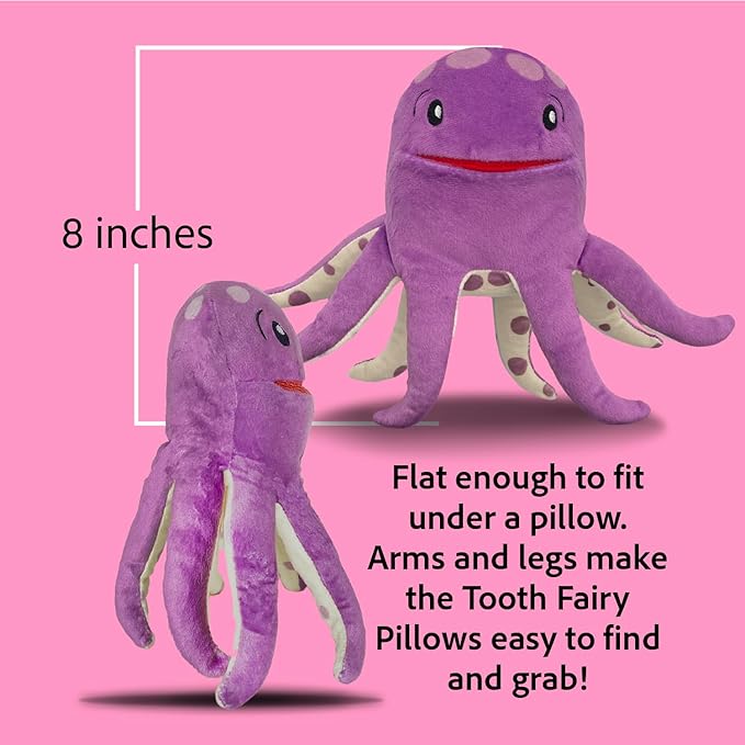 The Tooth Brigade Tooth Fairy Pillow | Stuffed Plush with Large Pocket Mouth for Lost Teeth, Treasures, Prizes - Fun and Interactive Plush, Perfect Kids, Boys, & Girls Gift (Bubbles Octopus)