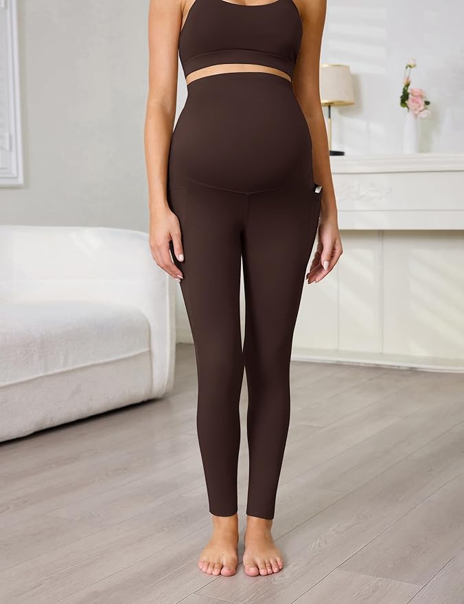 Buttergene 1 Pack Women's Maternity Leggings with Pockets Over The Belly Pregnancy Active Wear Workout Yoga Tights Pants