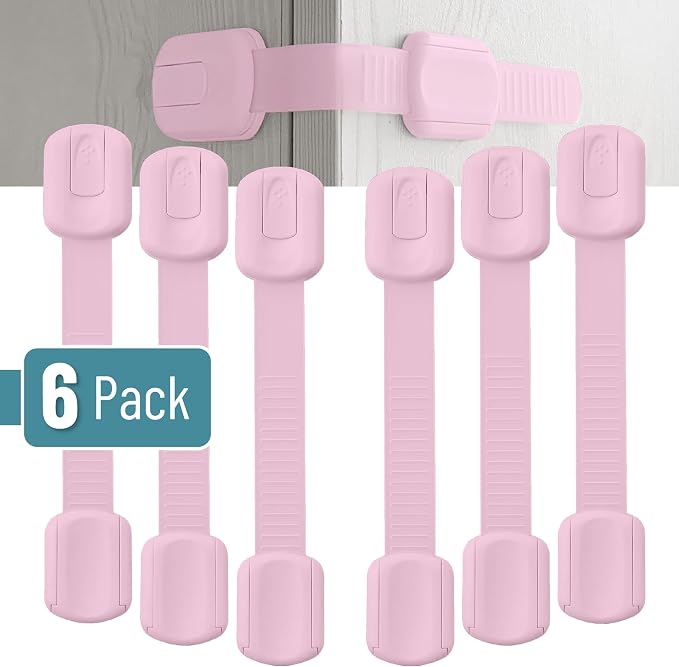 Bates- Child Safety Strap Locks, 6 Pack, Pink, Baby Cabinet Locks