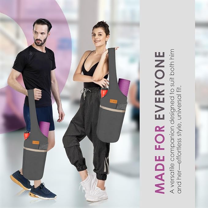 ALLEN & MATE 100% Cotton Canvas Yoga Mat Bag - Shoulder Strap Carrier Large Size Pocket Zipper Storage Yoga Bag holds more Accessories & Pilates Mats