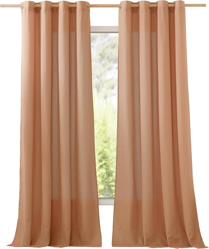 NICETOWN Linen Burnt Orange Curtains 90 inch Length 2 Panels, Grommet Privacy Added Thick Flax Linen Burlap Semi Sheer Light Filtering Window Treatments for Bedroom/Girls Room, W55 x L90