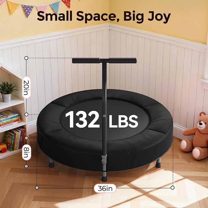 BCAN SP1 36'' Toddler Trampoline, ASTM Certified - Kids Trampoline for Ages 1-6, Foam Handle & Safe Thickened Cover, Mini Trampolines for Kids Indoor, Easy to Assemble| FED Fitness
