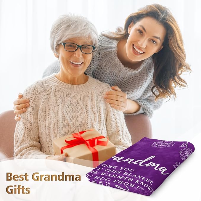 GiltGlimmer Grandma Gifts, Grandma Floral Blanket 80" x 60", Purple | Birthday Gifts for Grandma from Grandkids, to My Grandmother Soft Flannel Throw Blanket for Christmas Mothers Day