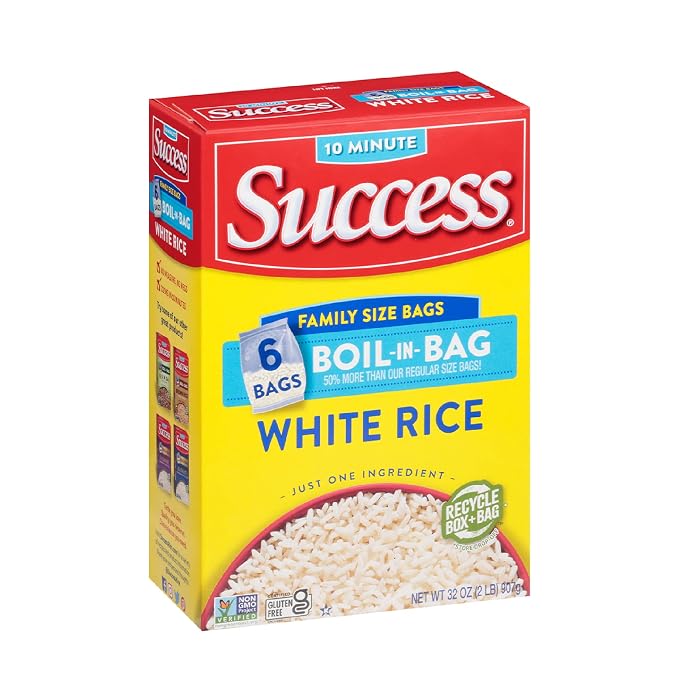 Success Boil-in-Bag Rice, White Rice, 32-Ounce Box, Pack of 6 | Precooked rice bag for quick and easy meals, stovetop or microwave, ready in 10 minutes, gluten-free, kosher, non-GMO