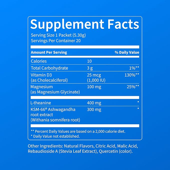 Nello Supercalm Powdered Drink Mix, Cortisol Reducer* and Sleep Aid Supplement, L Theanine, Ksm-66 Ashwagandha, Magnesium Glycinate, Vitamin D 3, No Sugar, Non GMO, On The Go, 20 Ct, Lemon Lime