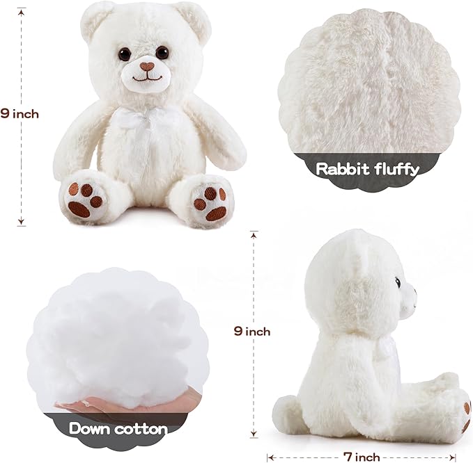 White Teddy Bear Stuffed Animal Small Teddy Bear with Heart Plush Toys Stuffed Animals for Girls Cute Stuffed Animals Teddy Bears Stuffed Bear Plush 9 Inch Animal Plushies Halloween