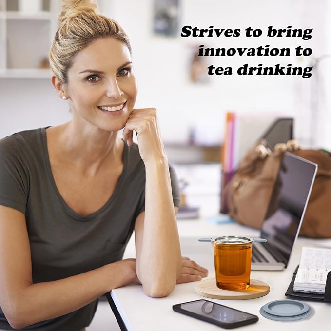 Tea Infuser for Loose Leaf Tea, Extra Fine 304 Stainless Steel Tea Strainer Stepper with Heat-Resistant Silicone Handles and Lid, Large Capacity Tea Basket Filter for Mug, Cup (Silver)