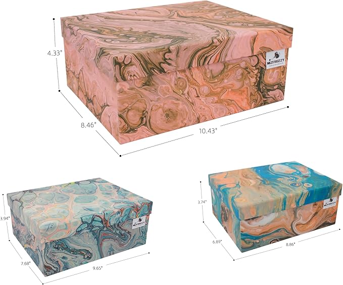 3-Piece Decorative Storage Boxes with Lids, Pigment Design, Table Decor, Cardboard Paperboard Keepsake box Set, Photo Storage Box for Memory, Home Decor, Modern Decoration Organizer