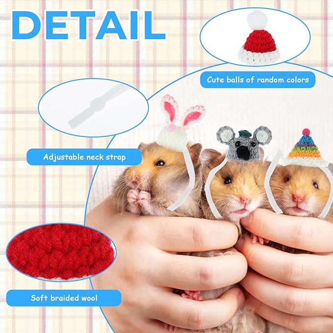 12 Pcs Hamster Hats Mini Hat Cute Small Animals Hat with Adjustable Rope, Hamster Clothes Tiny Hats for Snakes Lizard Guinea Pig Bearded Dragons Holiday Party Costume Accessories