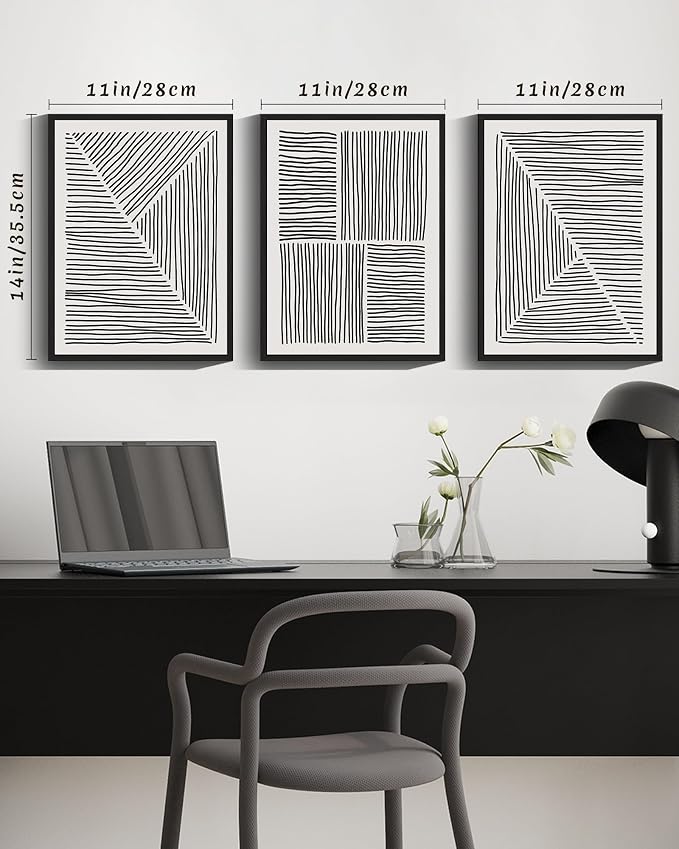 Drsoum Mid-Century Modern Framed Wall Art Minimalist Abstract Boho Black Line Wall Decor Geometric Artwork Kitchen Dining Room 11x14in Black Framed