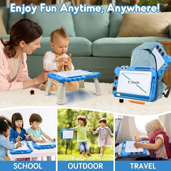 AiTuiTui Magnetic Drawing Board Toddler Toys with Legs for 2 3 Year Old Girls Boys, Sketch Writing Doodle Pad Age 2-4 Travel Games, Educational Learning Kids Toys for Toddlers Birthday (Blue)