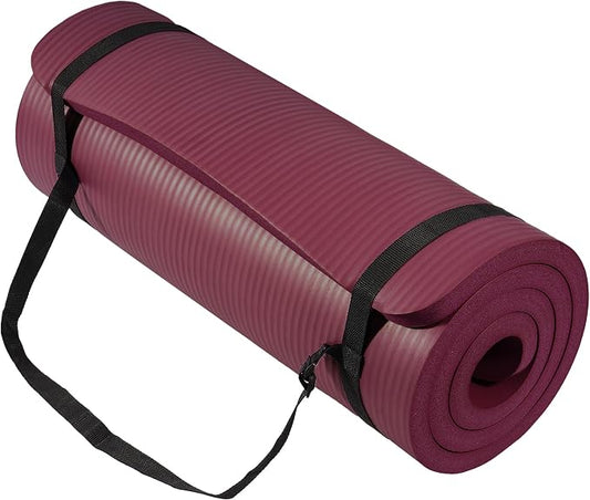 Signature Fitness Extra Thick High-Density Foam Yoga Mat – Multiple Thicknesses (1/2" & 1") / Multiple Colors – Double-Sided Non-Slip Surface – with Carrying Strap for Pilates, Yoga & Home Workouts