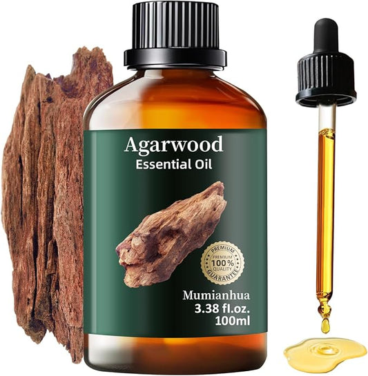 Agarwood Essential Oil, Pure Mumianhua Oud Oil for Meditation & Evening Grounding, Luxurious Woody Aroma for Diffuser, Perfume, Skin, Hair, Candle & Soap Making – 3.38 Fl Oz