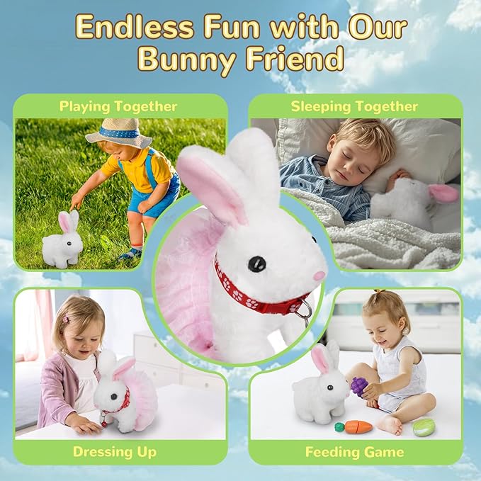 Walking Bunny Toys for Kids, Bunny Stuffed Animal Interactive Electronic Toys, Swinging Ears, Twitching Mouth and Nose, Easter Christmas and Birthday Gift, Suitable for Toddlers 3, 4, 5, 6, 7Years Old