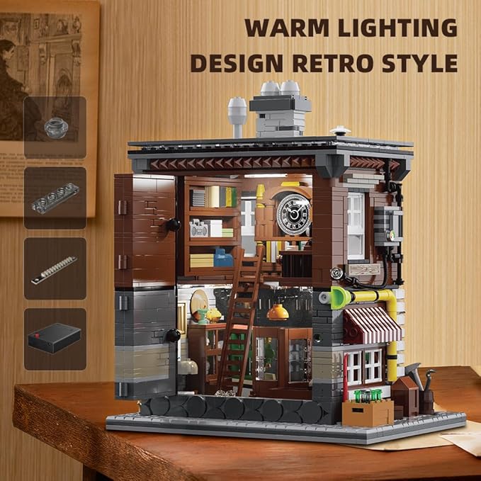 Antique Shop Lighting Building Blocks Kit, 1954 Pcs Modular Construction Building Model Sets, Assembly Gift for Teens and Adults
