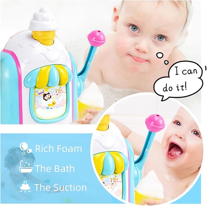 Bath Toys for Kids Ages 3-5, Ice Cream Bath Machine, Bubble Bath Toy, Ice Cream Foam Maker Bathtub Toy with Anti-Slip Buckle Not Fall, Bathtub Shower Toys for Toddlers Ages 6-12-18 Month