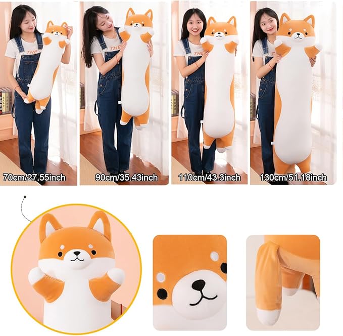Kekeso Long Shiba Inu Plush Pillow Giant Stuffed Animals Dog Sleeping Pillow Corgi Plush Body Pillow Cartoon Soft Dog Hugging Pillow for Kids Birthday,Valentine,Christmas (Yellow,130cm/51.18inch)