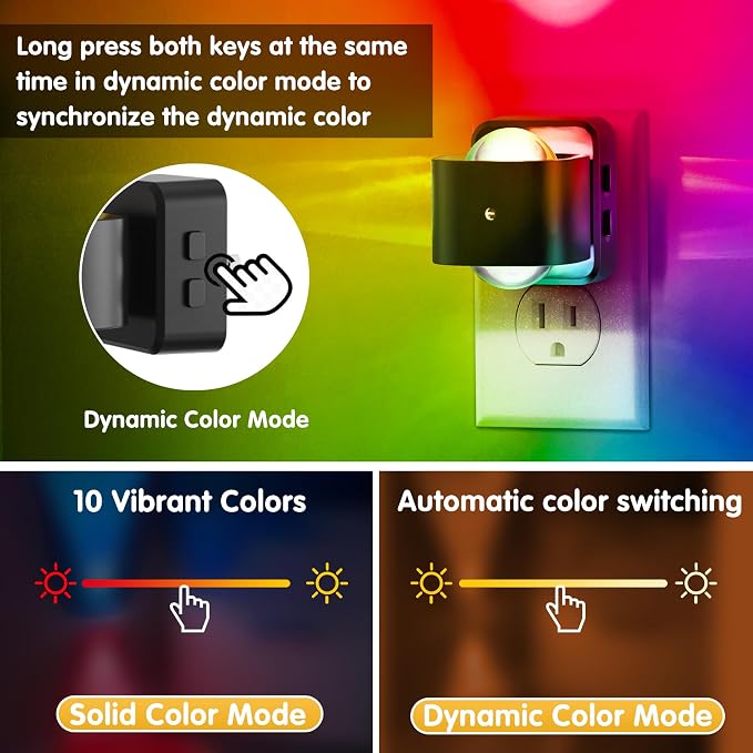 L LOHAS LED Night Light Projector, Color Changing Plug in Night Light RGB | Dusk to Dawn Sensor Night Lights, Rotating Nightlight, RGB Ambient Lighting for Bathroom, Gaming Room, Gifts,1 Pack