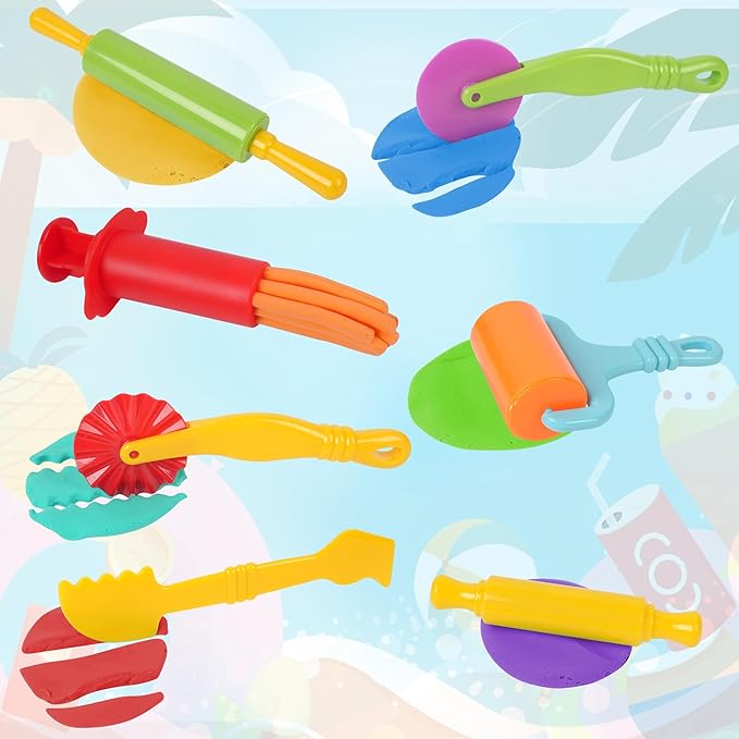 Dough Tools Set for Kids – 31 PCS Summer-Themed Dough Play Tools with Animal Cutters, Ice Cream & Popsicle Molds, Dough Extruder – Clay and Dough Tools Kit (Random Colors)