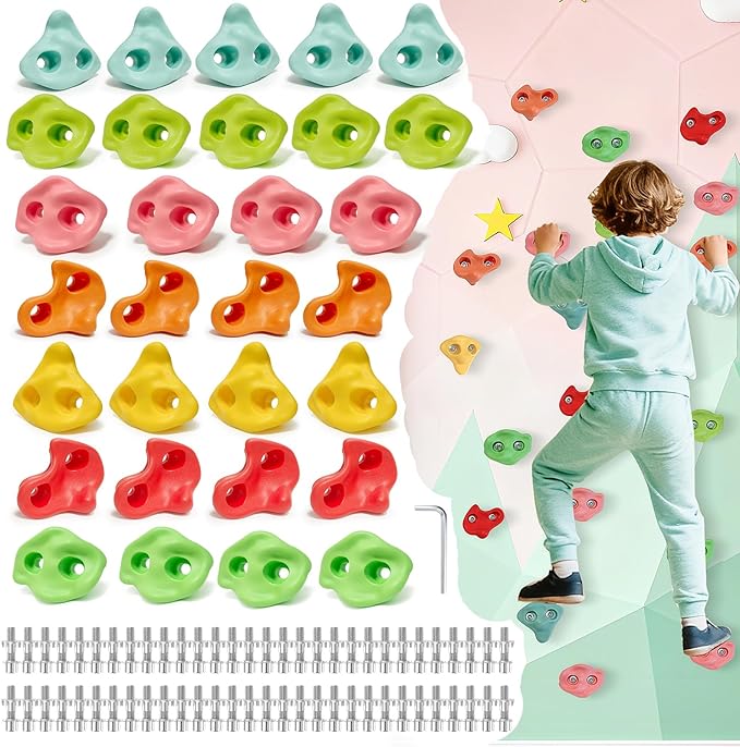 30 PCS Large Rock Climbing Holds for Kids, Extra Large Climbing Rock Wall Grips, Adult Rock Wall Holds Climbing Kit with Hardware for Indoor and Outdoor Climbing Holds（Pastel Color）